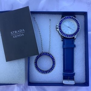 STRADA Blue Watch with Blue Matching Necklace
